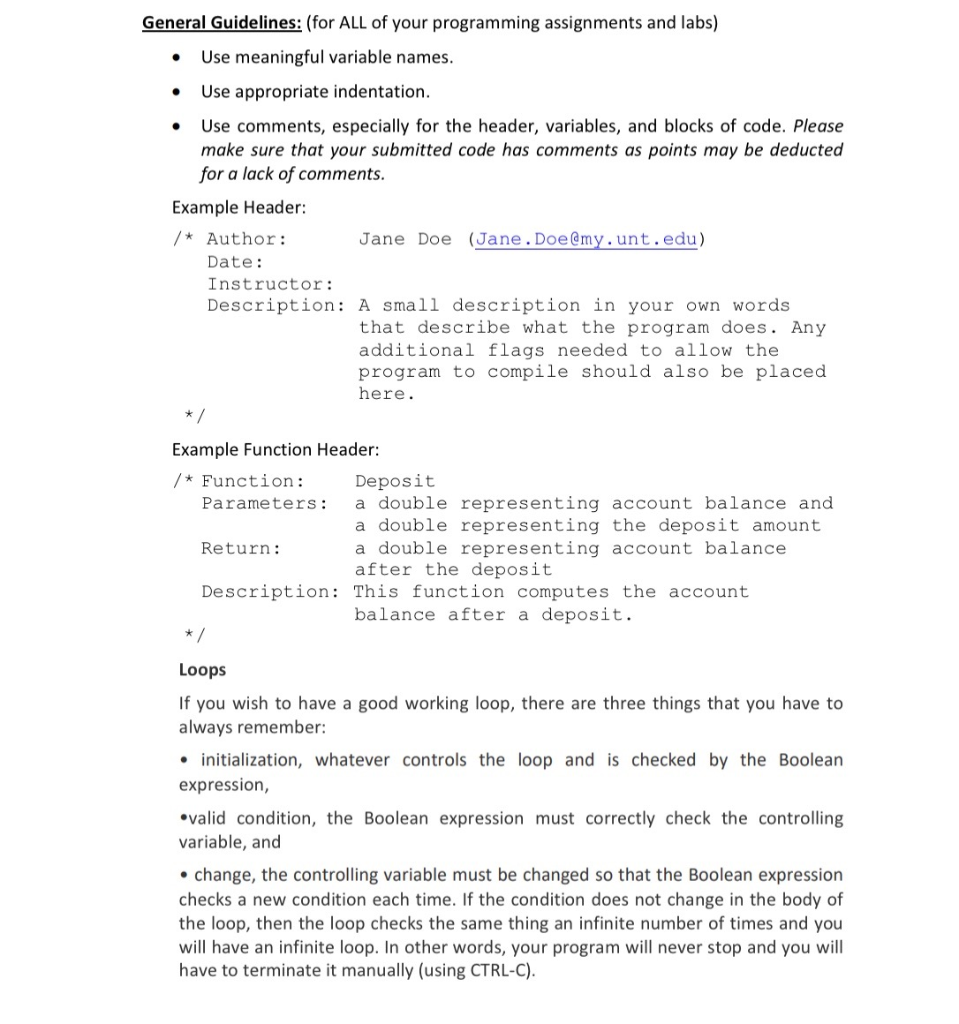 Solved General Guidelines: (for ALL of your programming | Chegg.com