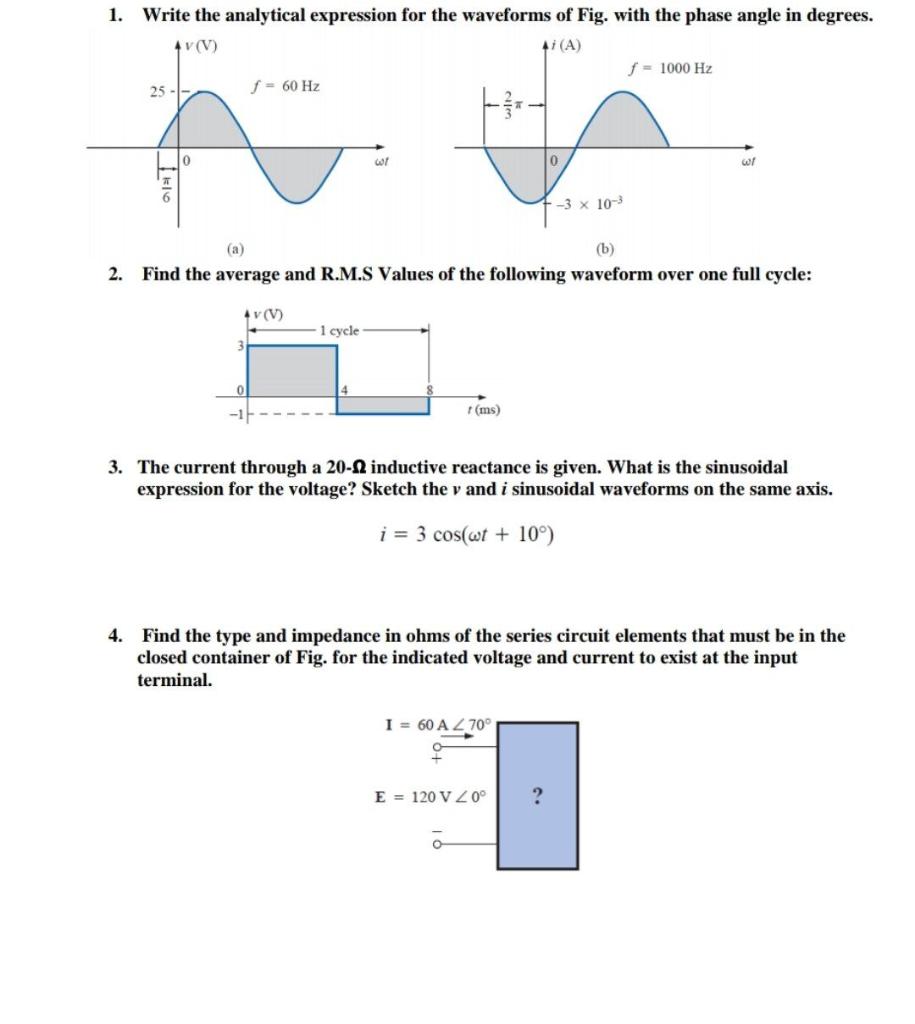 Solved 1. Write the analytical expression for the waveforms | Chegg.com