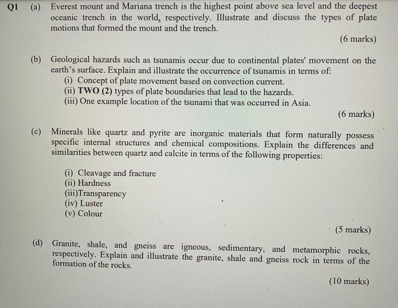 Solved Q1 (a) Everest mount and Mariana trench is the | Chegg.com