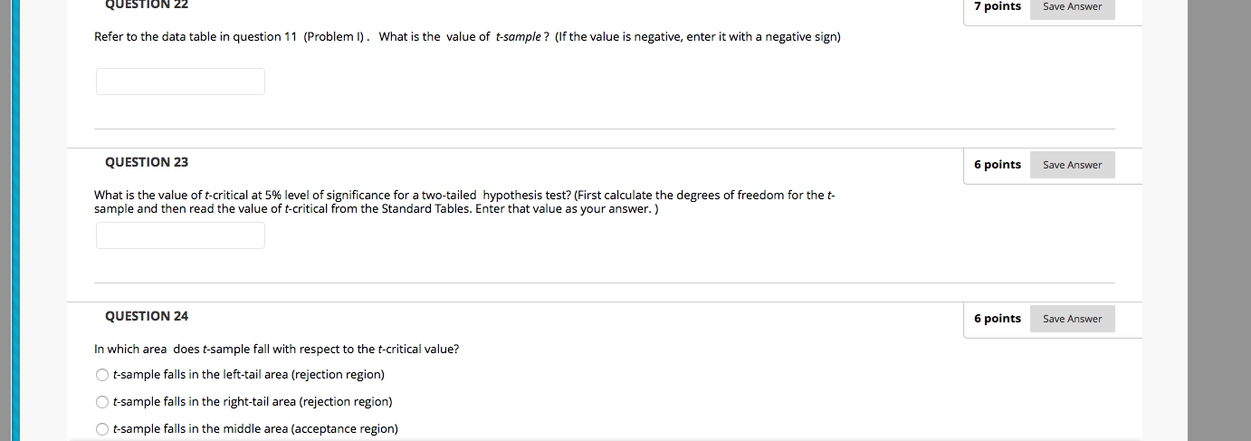 Solved QUESTION 22 7 points Save Answer Refer to the data | Chegg.com