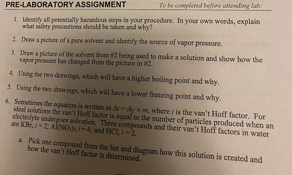 Solved PRE-LABORATORY ASSIGNMENT To Be Completed Before | Chegg.com