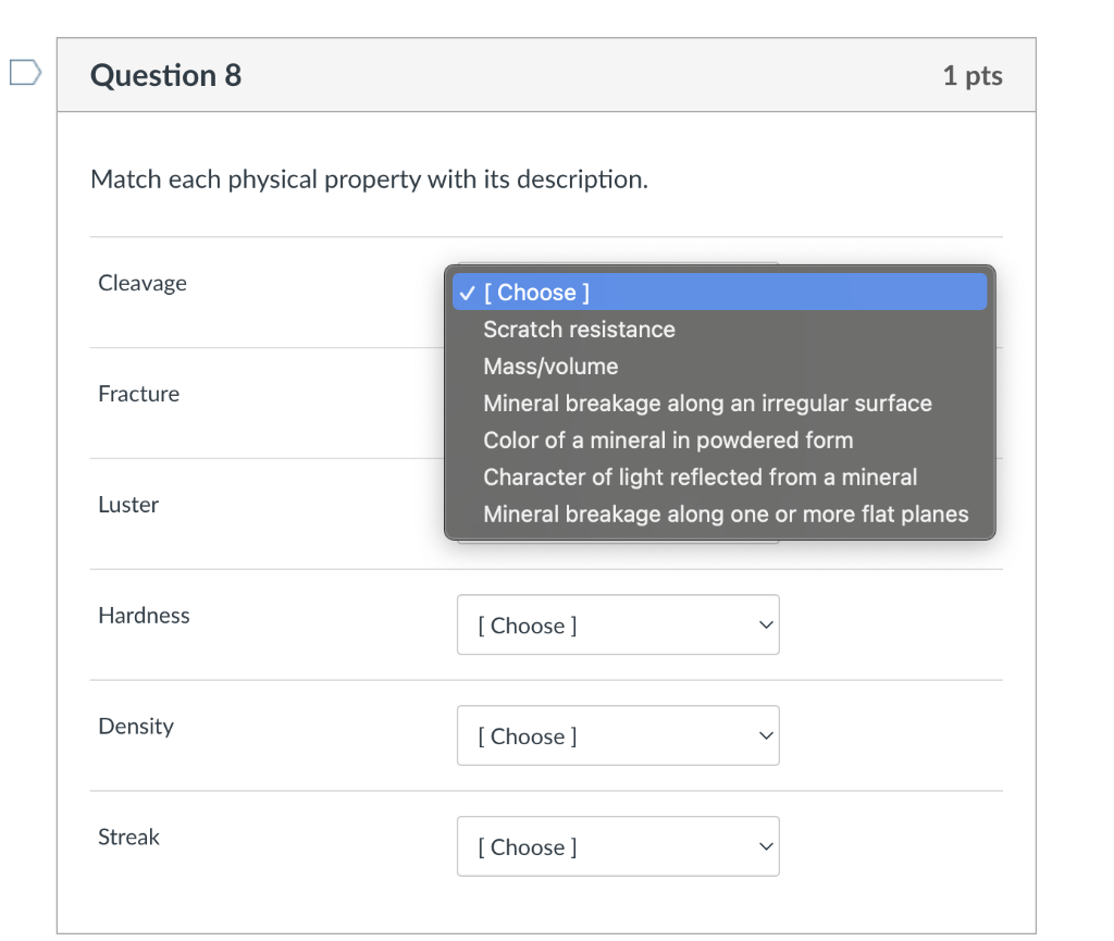 Solved Question 8 1 pts Match each physical property with | Chegg.com