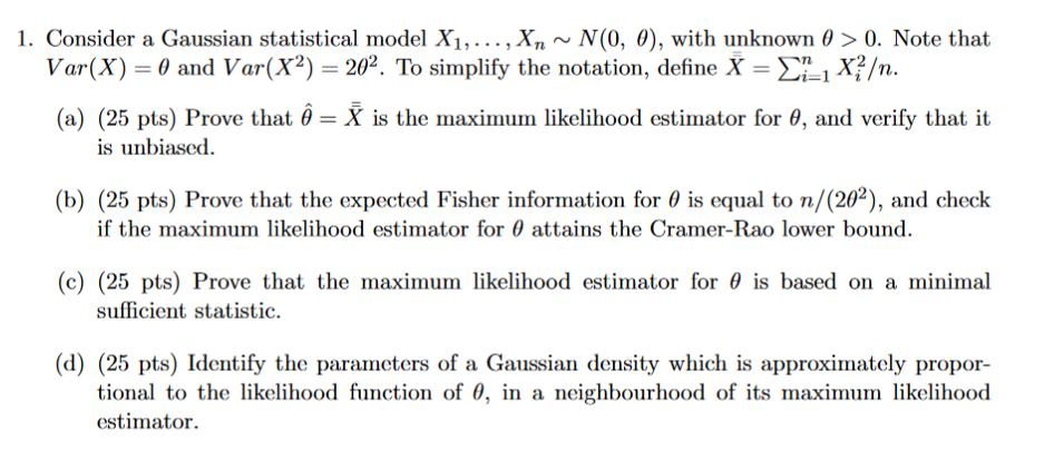 Solved 1. Consider a Gaussian statistical model | Chegg.com