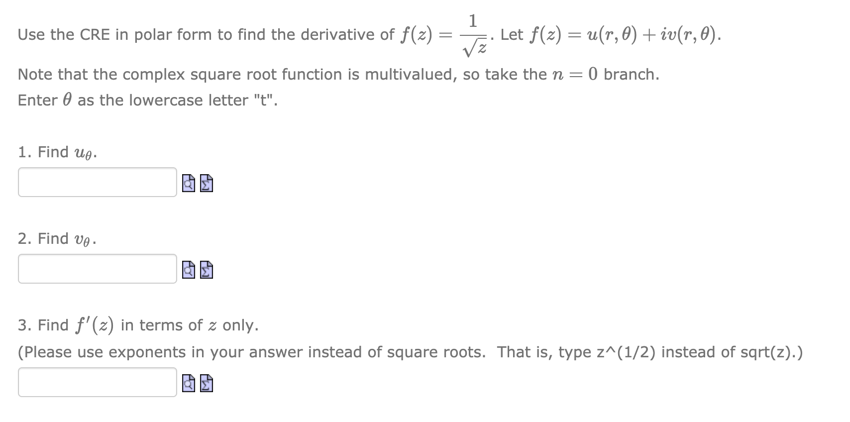 Solved 1 Use The Cre In Polar Form To Find The Derivative Chegg Com