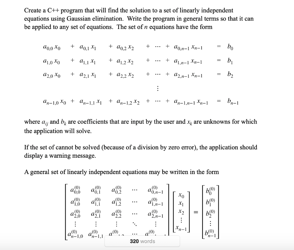 Solved Create a C++ program that will find the solution to a | Chegg.com