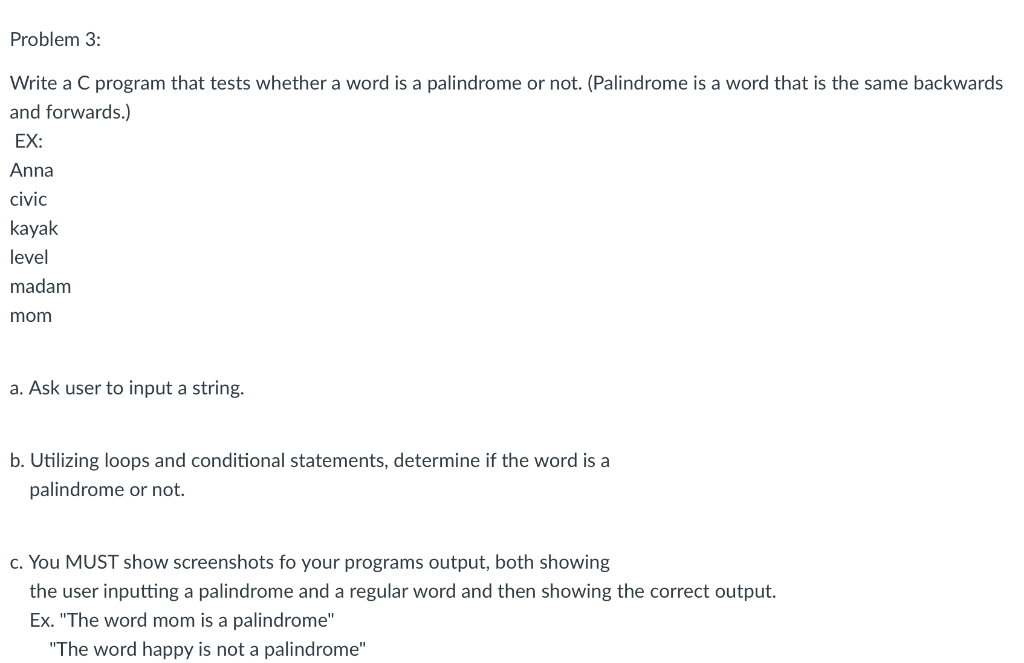 Solved Write a C program that tests whether a word is a | Chegg.com