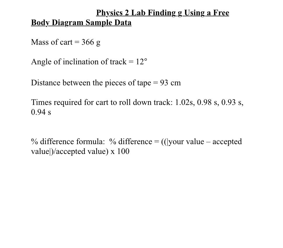 Solved Physics 2 Lab Finding.g Using a Free Body Diagram | Chegg.com