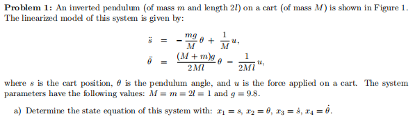 Solved Problem 1: An inverted pendulum (of mass m and length | Chegg.com