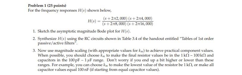 Solved Problem 1 (25 points) For the frequency responses | Chegg.com