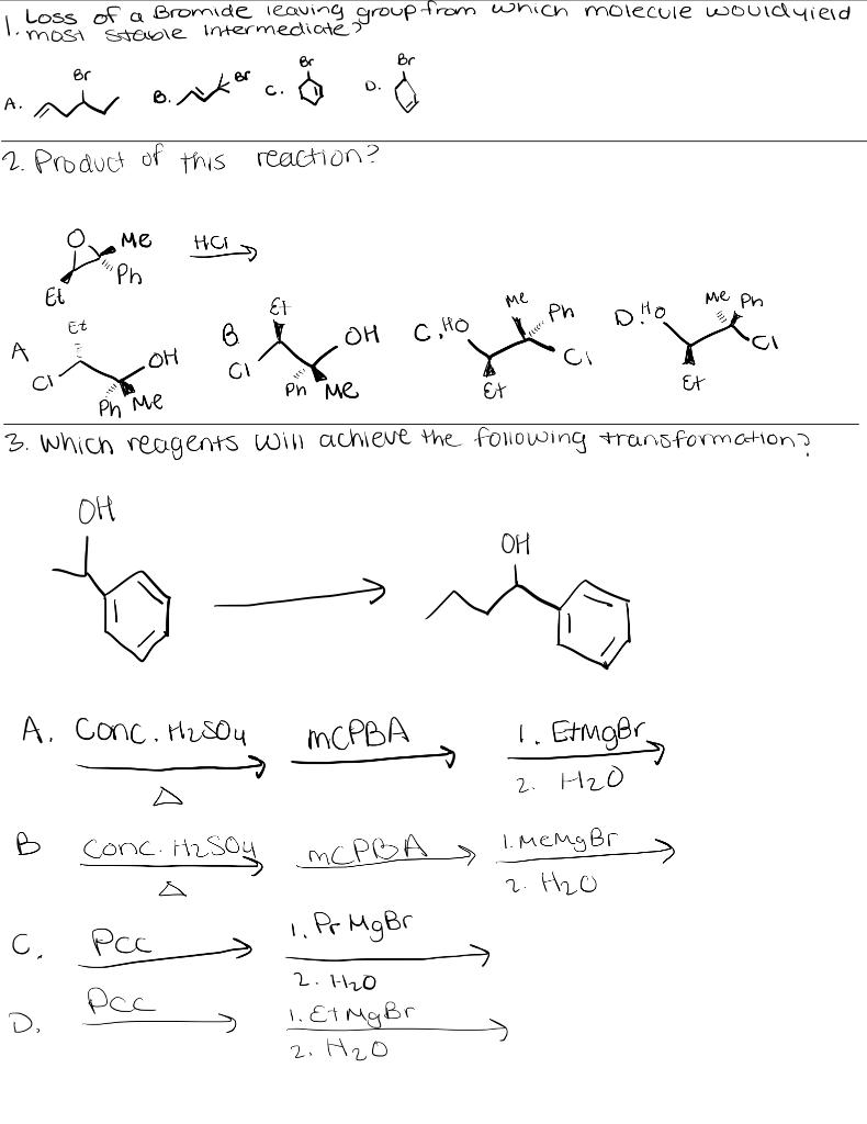 Solved Loss of a Bromide leaving group from which molecule | Chegg.com