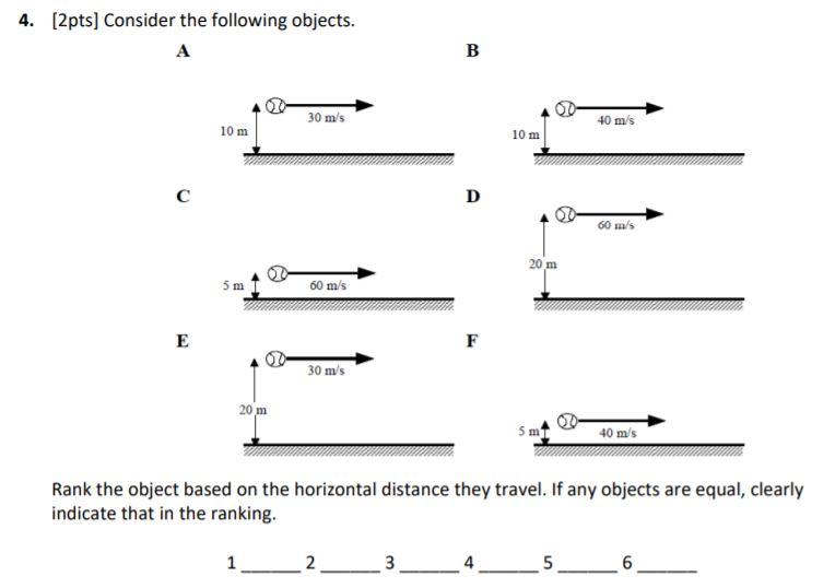 Solved 4. [2pts] Consider the following objects. A B 30 m/s | Chegg.com