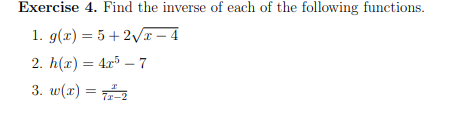 Solved Exercise 4. Find The Inverse Of Each Of The Following | Chegg.com