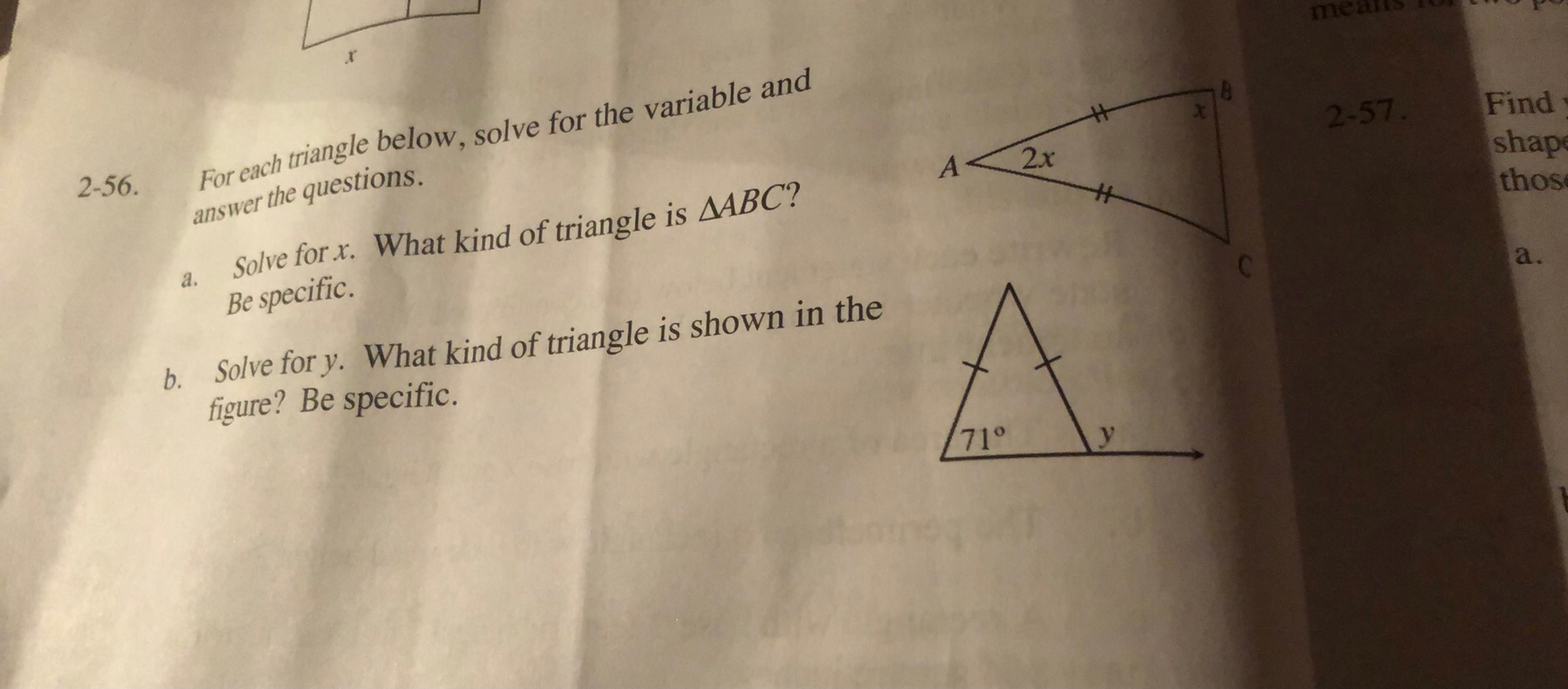 Solved 2-57. Find shape those A 2x 2-56. For each triangle | Chegg.com