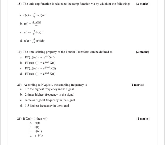 Solved 18) The unit step function is related to the ramp | Chegg.com