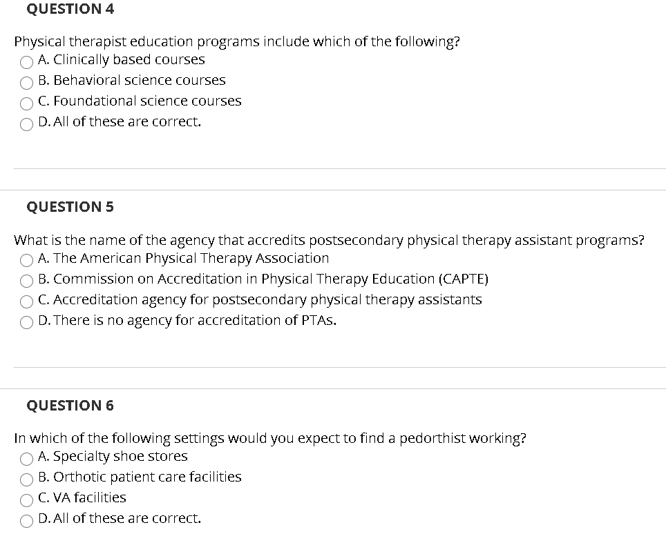 Solved QUESTION 4 Physical Therapist Education Programs | Chegg.com