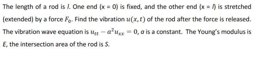 Solved The length of a rod is I. One end (x=0) is fixed, and | Chegg.com