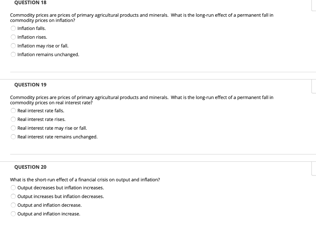 Solved QUESTION 18 Commodity prices are prices of primary | Chegg.com