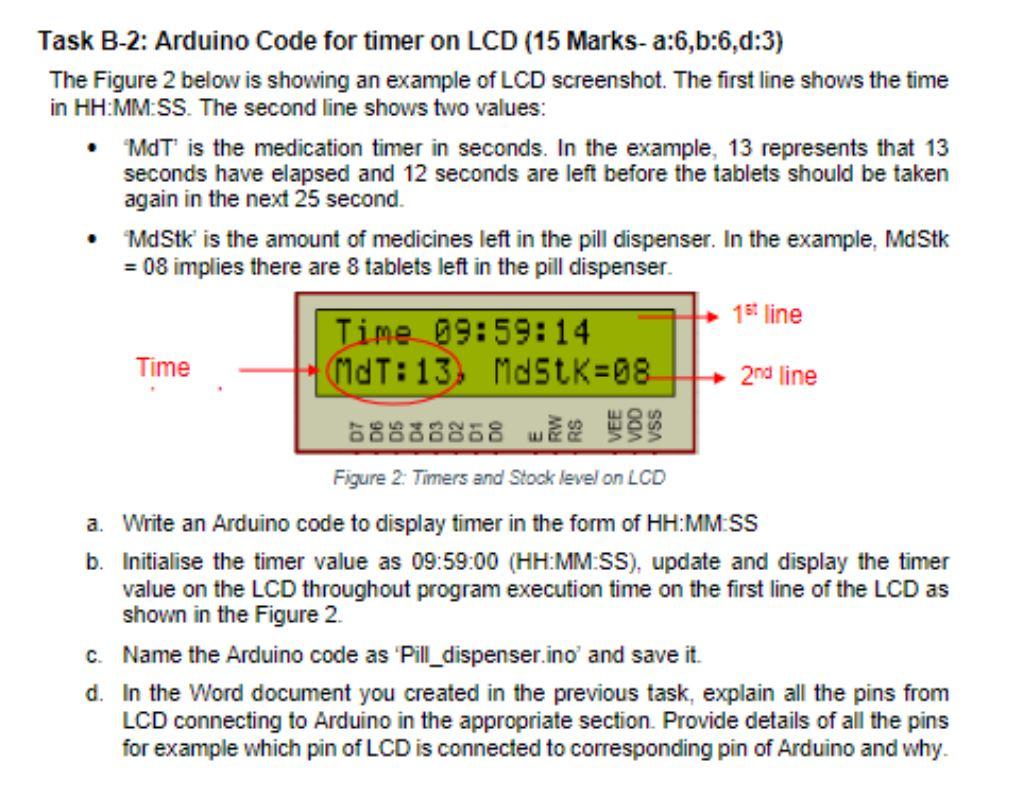 Solved Task B-2: Arduino Code for timer on LCD (15 | Chegg.com