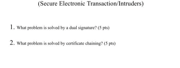 Solved (Secure Electronic Transaction/Intruders) 1. What | Chegg.com