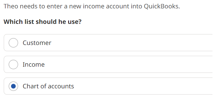 Solved Theo needs to enter a new income account into | Chegg.com