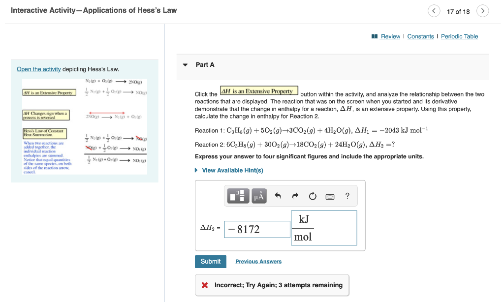 Solved Interactive Activity-Applications of Hess's Law 17 of | Chegg.com