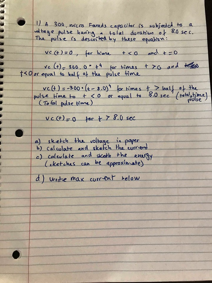 Solved U A 300 Micro Farads Capacitor Is Subjected To A Chegg