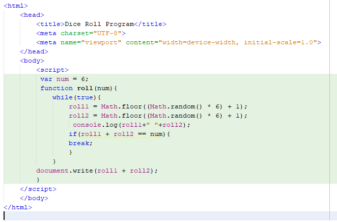 Solved html> Dice Roll Program | Chegg.com