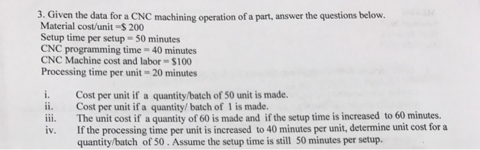 Solved Given the data for a CNC machining operation of a | Chegg.com