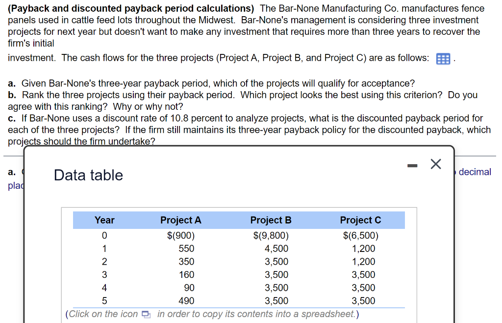 Solved (Payback And Discounted Payback Period Calculations) | Chegg.com