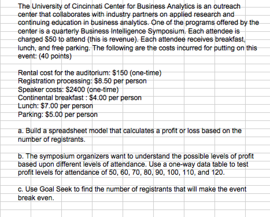 Solved The University Of Cincinnati Center For Business | Chegg.com