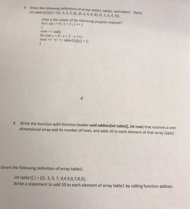 Solved Given the following definitions of arrays table1, | Chegg.com