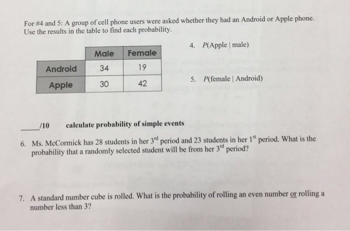 Solved For #4 and 5: A group of cell phone users were asked | Chegg.com