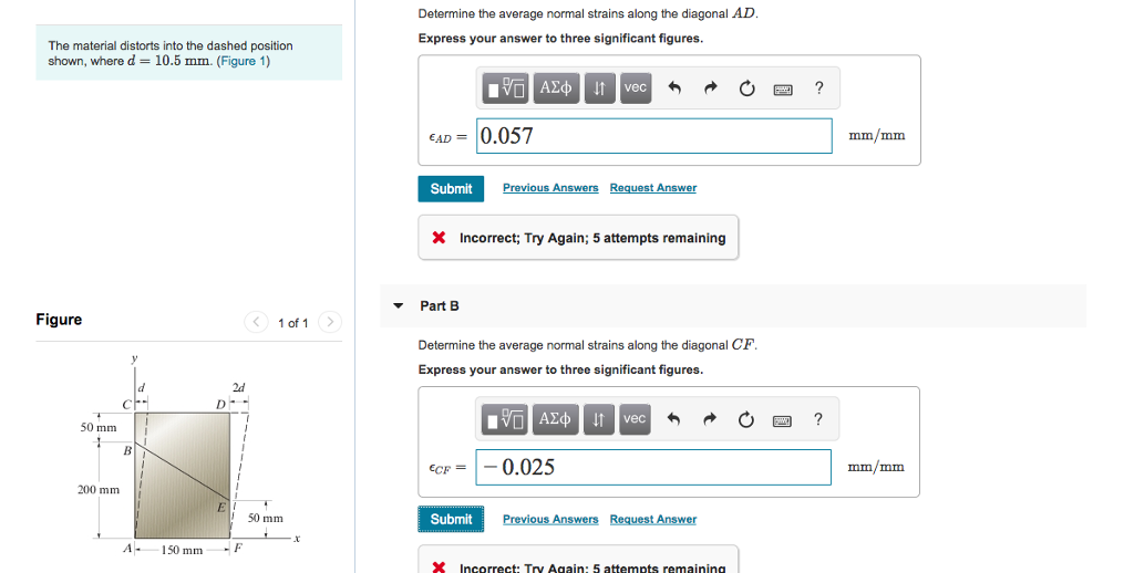 Solved Determine the average normal strains along the | Chegg.com