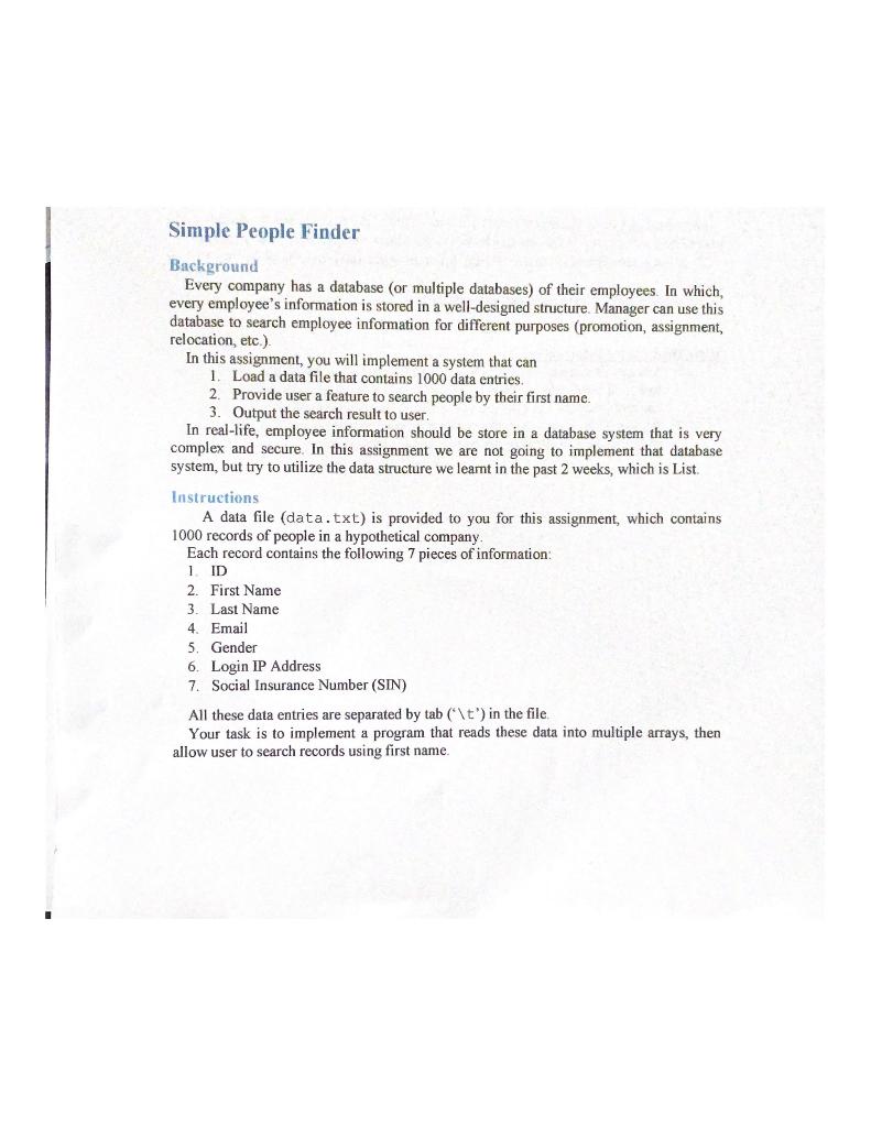 Solved Simple People Finder Background Every company has a | Chegg.com