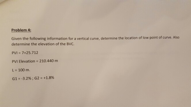 Solved given the following information for a vertical curve | Chegg.com