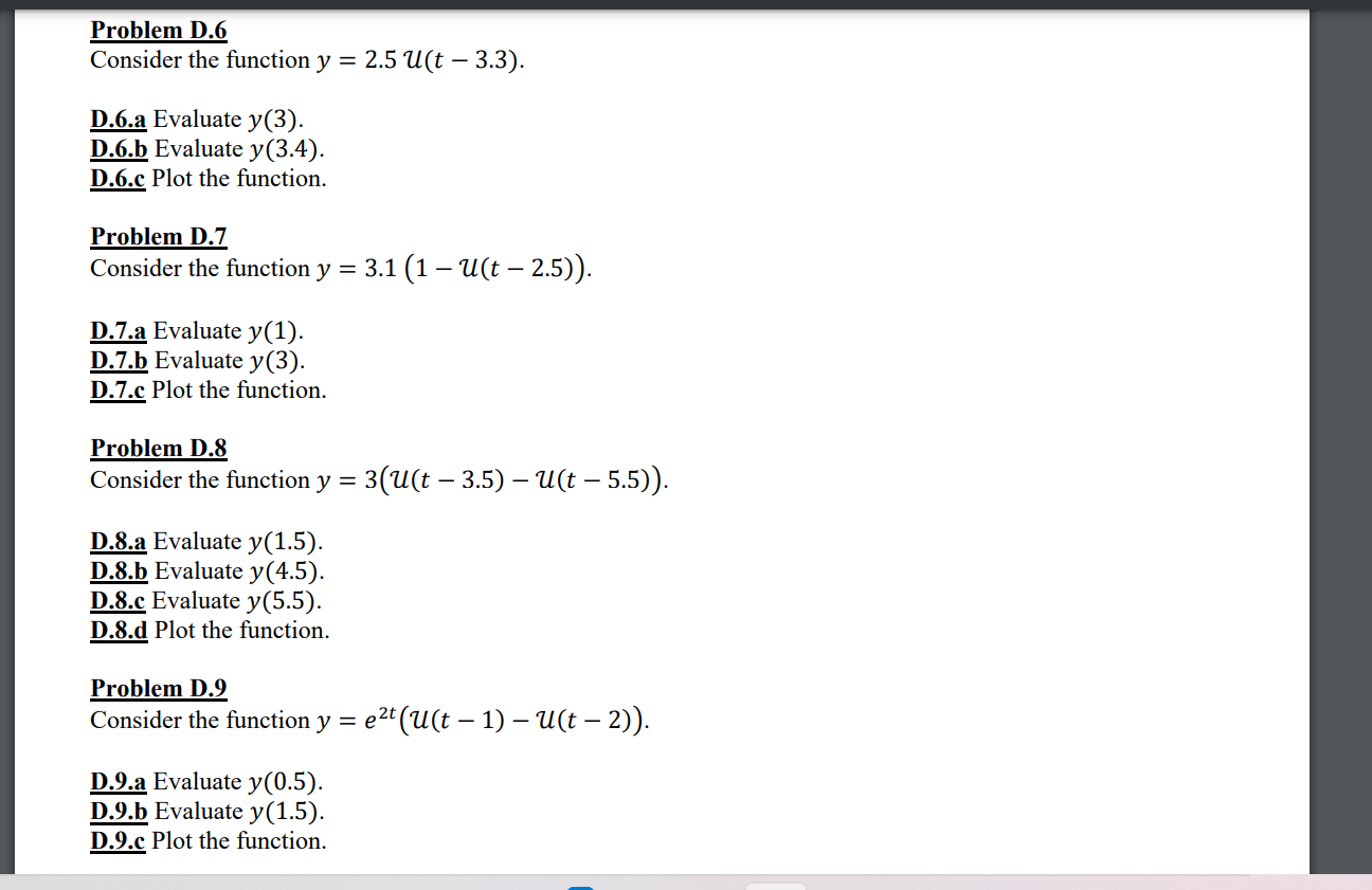Solved Problem D.6 Consider the function y=2.5U(t−3.3). | Chegg.com