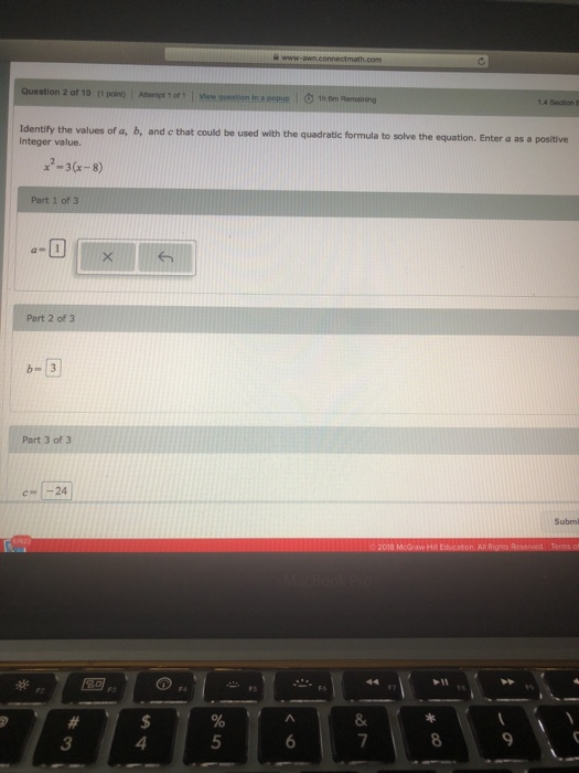 Solved 14 Section Identify the values of a, b, and c that | Chegg.com