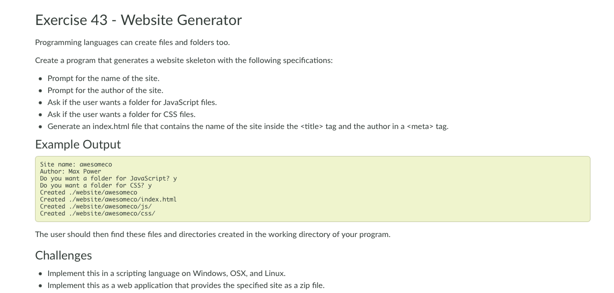 Solved Exercise 43 - Website Generator Programming | Chegg.com