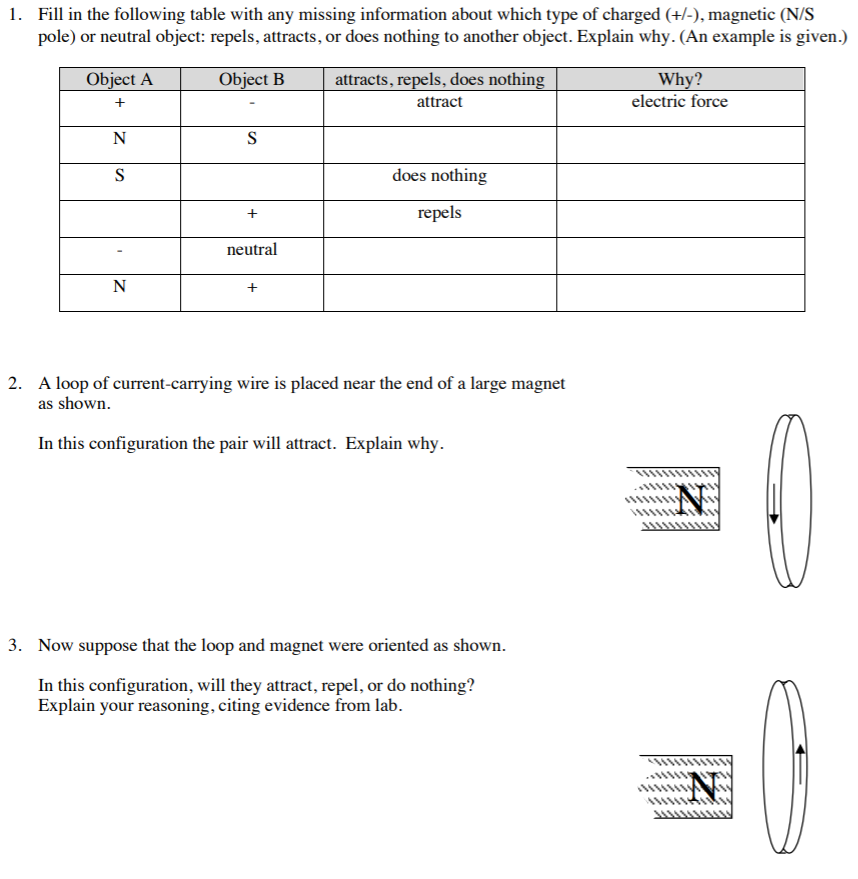 Solved 1. Fill in the following table with any missing