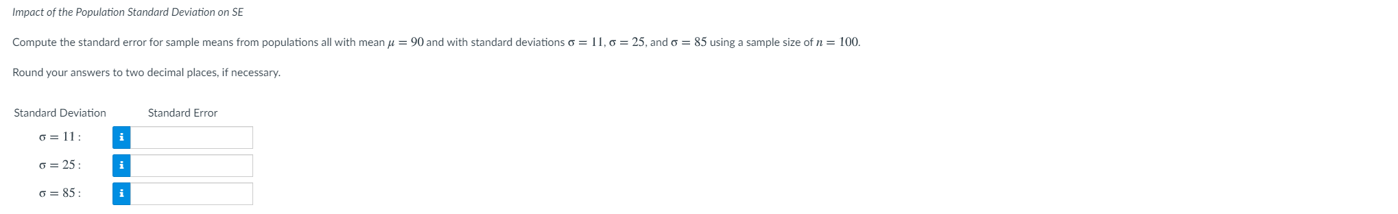 Solved: Impact Of The Population Standard Deviation On SE ...