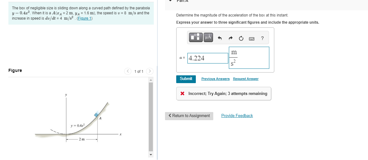 Solved The box of negligible size is sliding down along a | Chegg.com