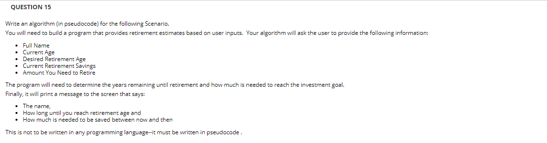 Solved QUESTION 15 Write an algorithm (in pseudocode) for | Chegg.com