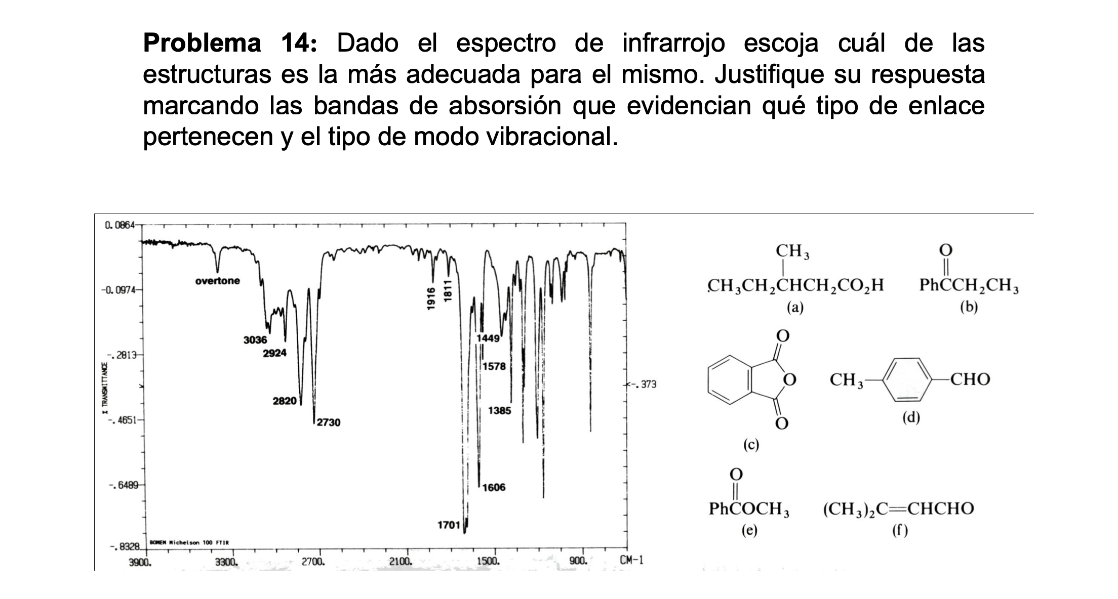 Solved Problema 14: Dado el espectro de infrarrojo escoja | Chegg.com