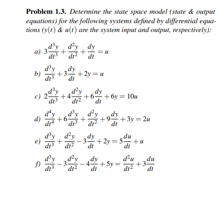 Solved Problem 1.3. Determine the state space model (state & | Chegg.com
