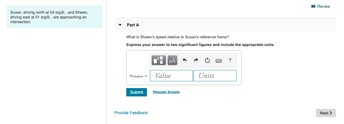 Solved Review Susan, driving north at 54 mph, and Shawn, | Chegg.com