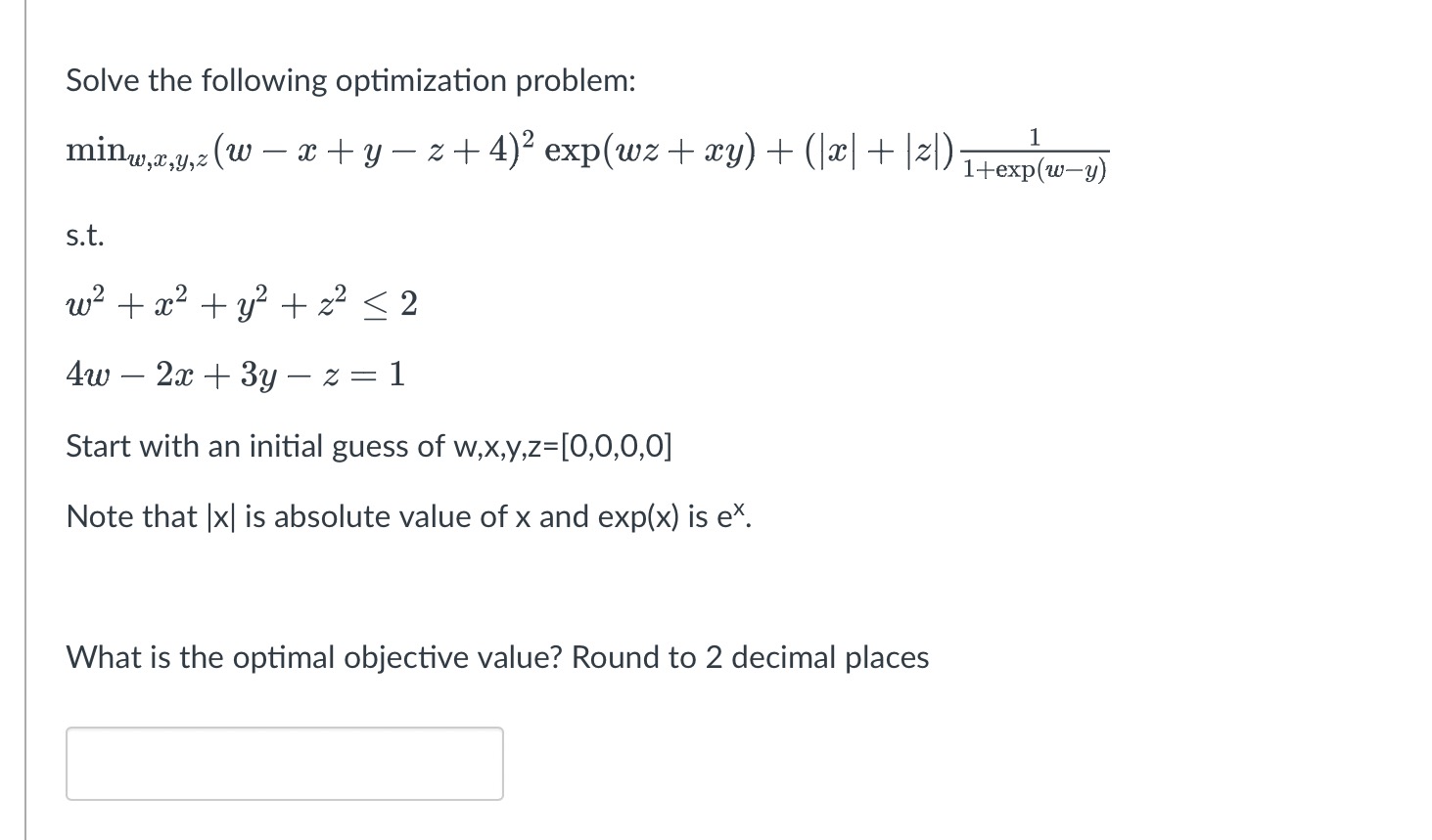 Solved Solve The Following Optimization Problem: | Chegg.com