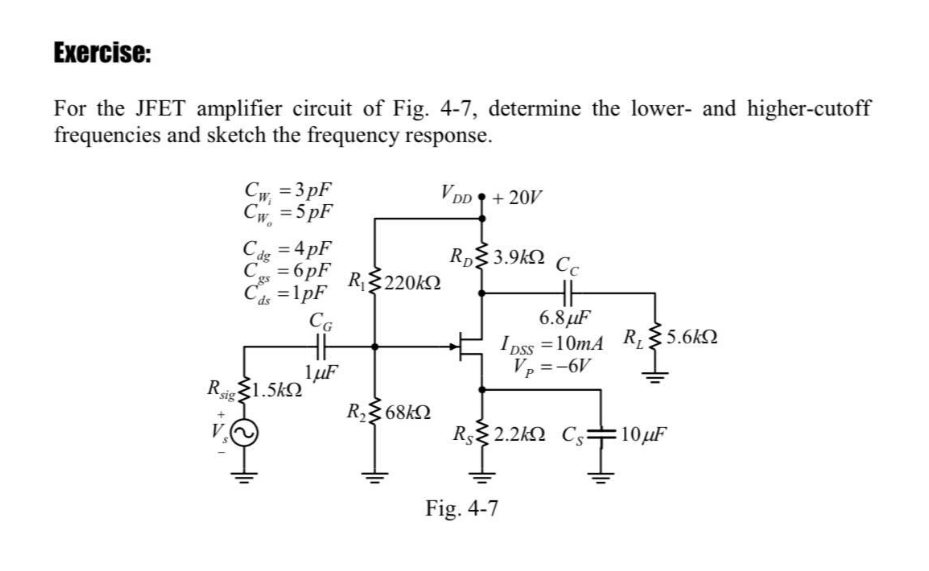 Solved Exercise For the JFET amplifier circuit of Fig. 47,