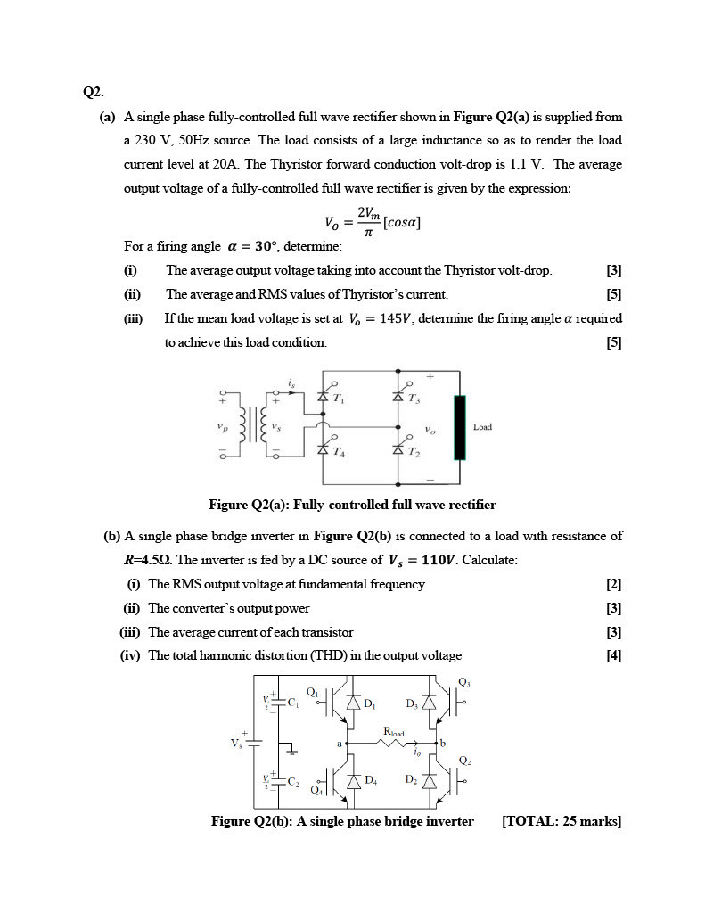 Solved (a) A single phase fully-controlled full wave | Chegg.com
