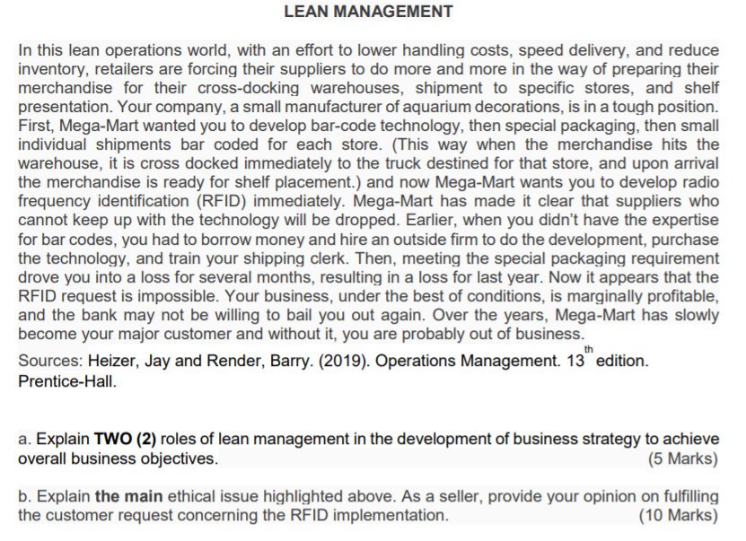 Solved LEAN MANAGEMENT In this lean operations world, with | Chegg.com