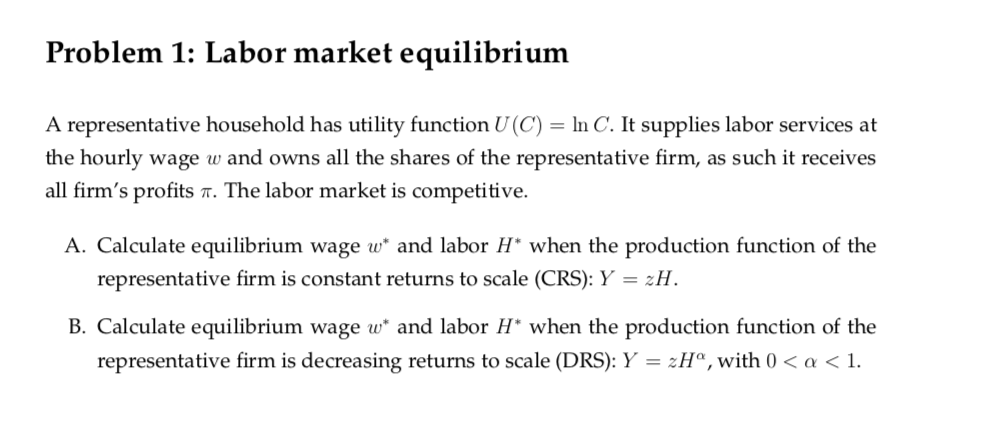 Solved Problem 1: Labor market equilibrium A representative | Chegg.com